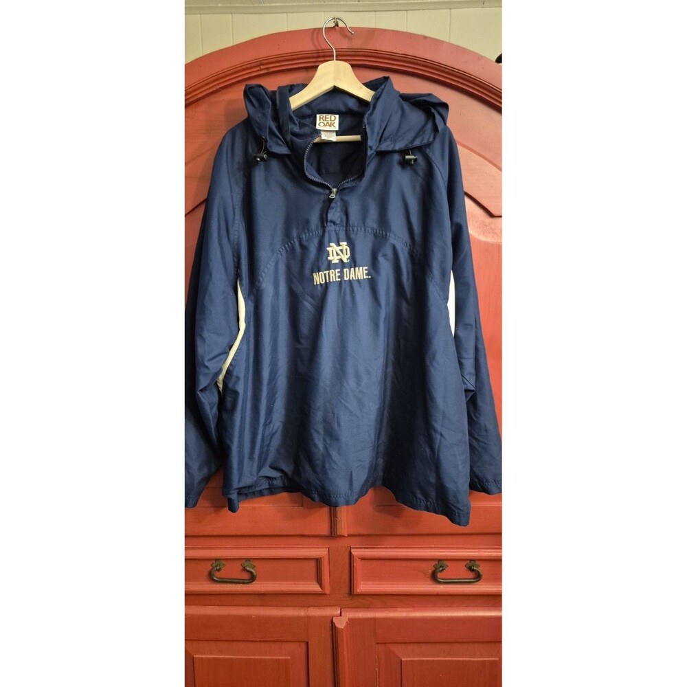 Vintage Red Oak Size XL Notre Dame Mens Pullover Jacket Navy Blue Embroidered